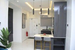 Economy-Apartment, Balkon, Stadtblick | Eigene Küche | Kühlschrank, Mikrowelle, Ofen, Herdplatte