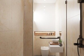 Economy-Apartment, Balkon, Stadtblick | Badezimmer