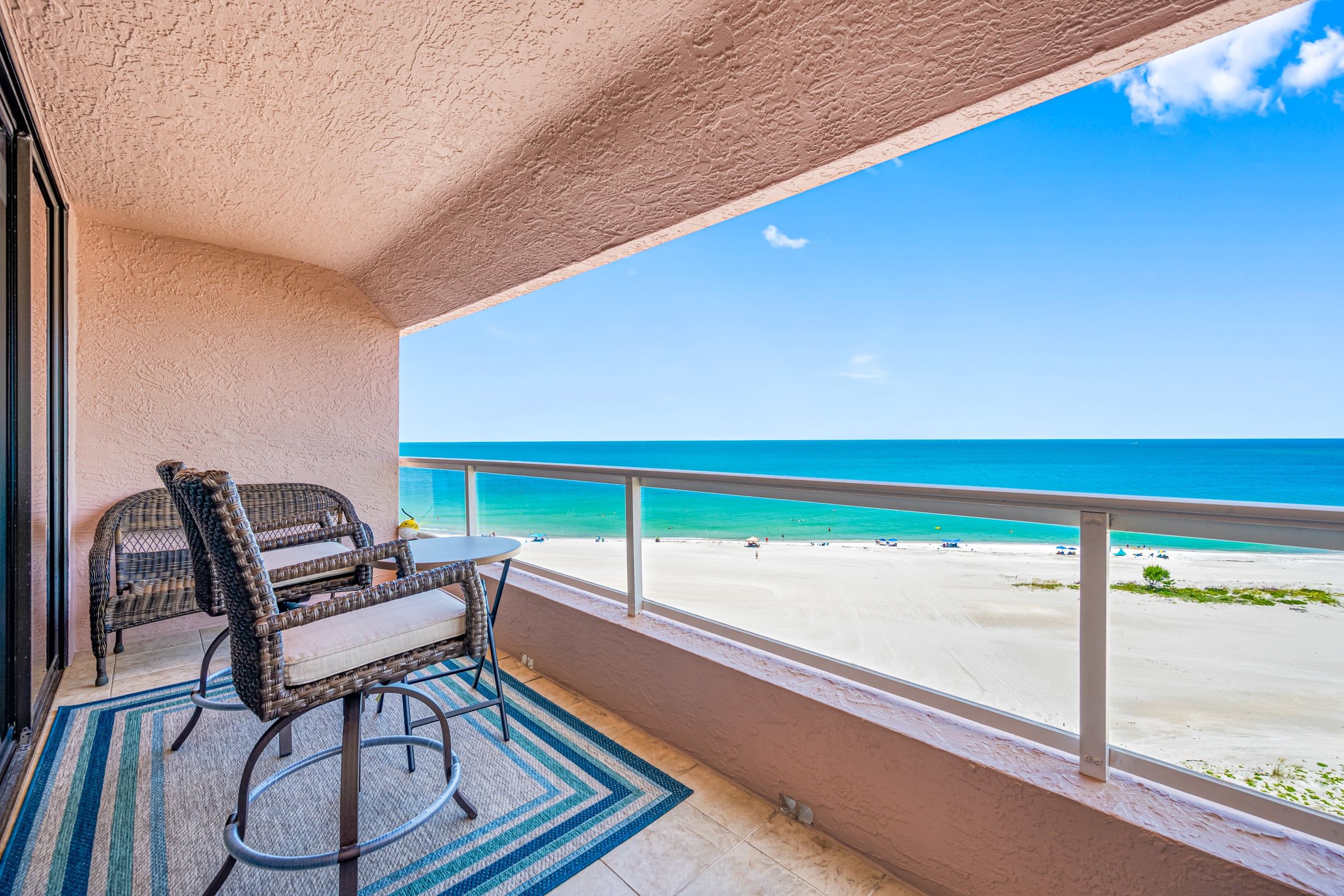 Large Gulf Front Balcony with comfy seating to watch the spectacular sunsets!