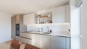 Fridge, microwave, oven, dishwasher