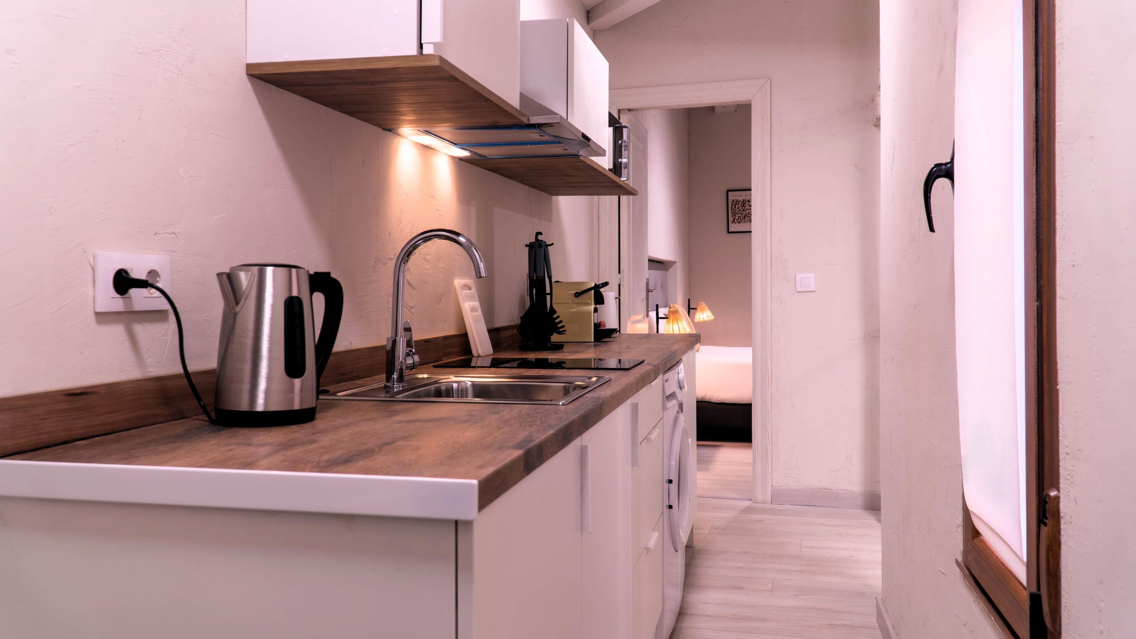 Superior appartement | Privékeuken | Een koelkast, een microgolfoven, een kookplaat