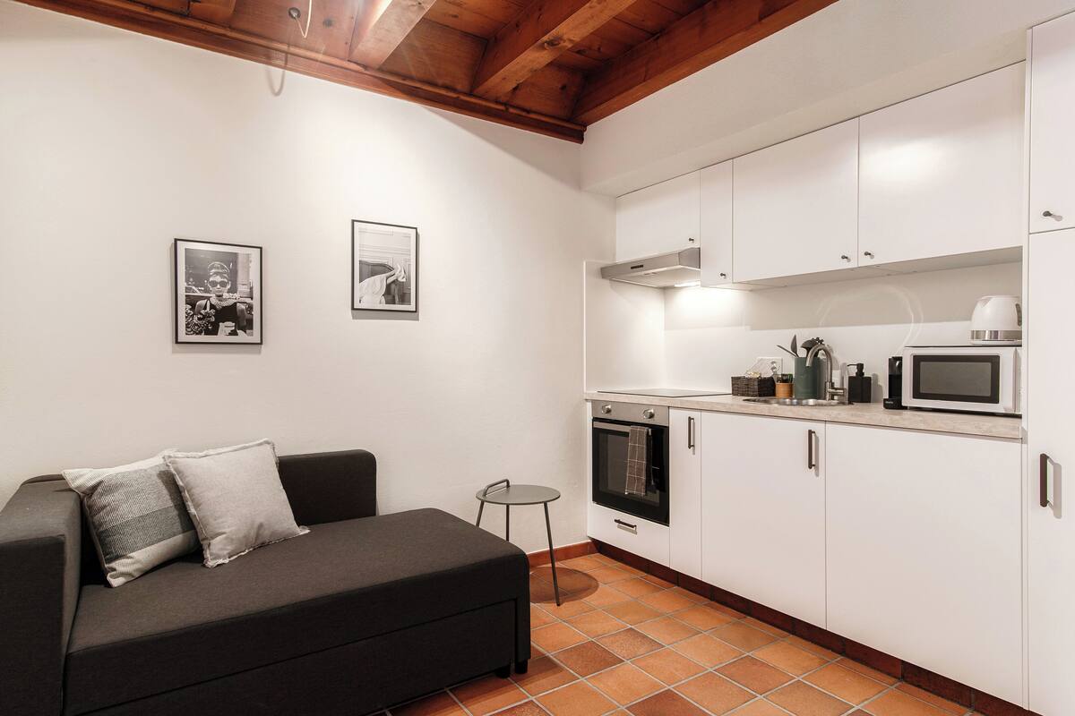 Economy Apartment | Private kitchen | Fridge, microwave, oven, stovetop