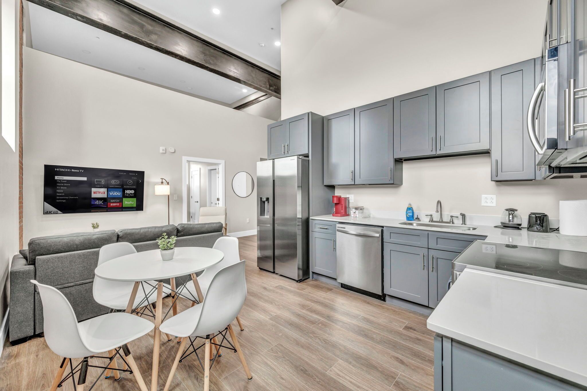 Fridge, microwave, oven, dishwasher