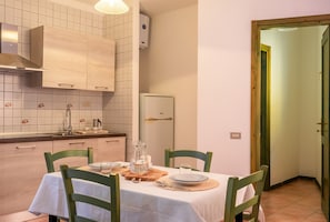 Basic Apartment, City View | Private kitchen | Fridge, microwave, stovetop, highchair