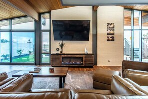 TV, fireplace, foosball, offices