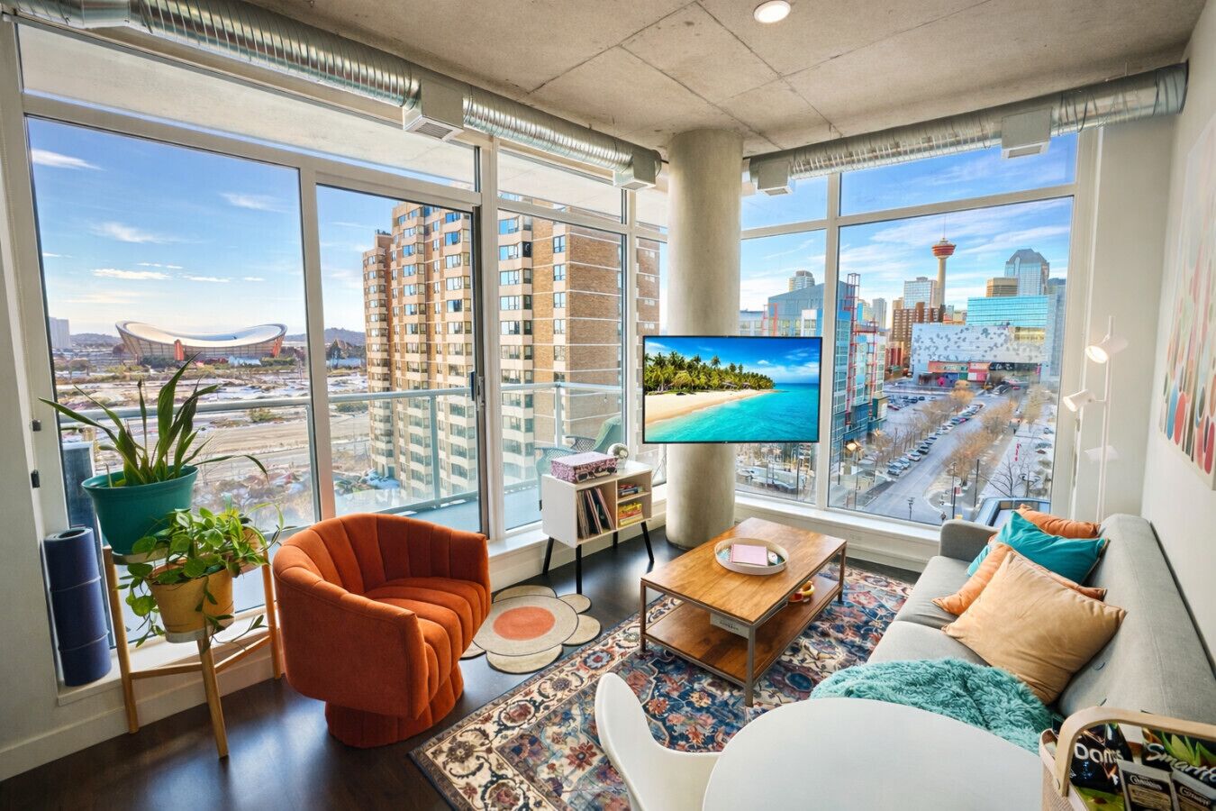 Smart TV, table tennis, books, music library