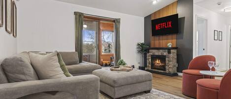 TV, fireplace, foosball, offices