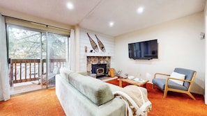 TV, fireplace