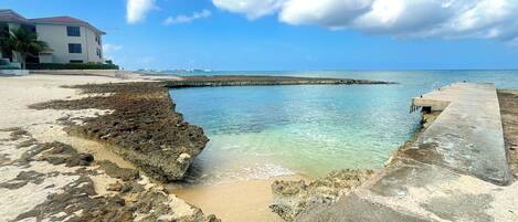 On the beach, sun-loungers, beach towels