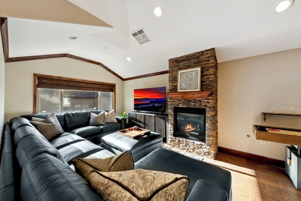 スマートテレビ、暖炉、テレビゲーム、ステレオ