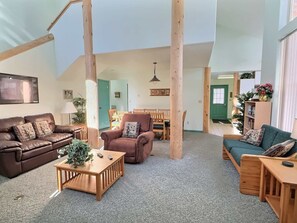 TV, fireplace, DVD player, books