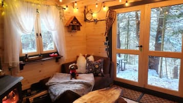 Una Smart TV, una chimenea, videojuegos, libros