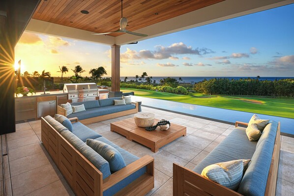 Terrace/patio - Private Paradise: Ocean-View Kukuiʻula Luxury Home With Pool and Spa (Koloa)