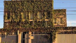 Un bâtiment doté d’une grille métallique et d’un chemin menant à l’entrée.