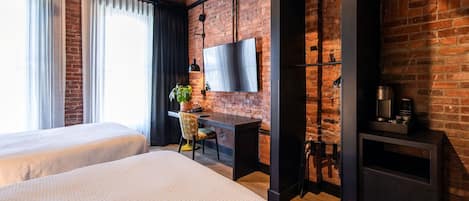Single Room, 2 Queen Beds, Non Smoking | Frette Italian sheets, premium bedding, memory foam beds, desk