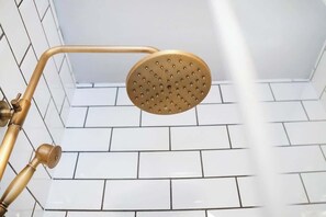 Shower, hair dryer, shampoo