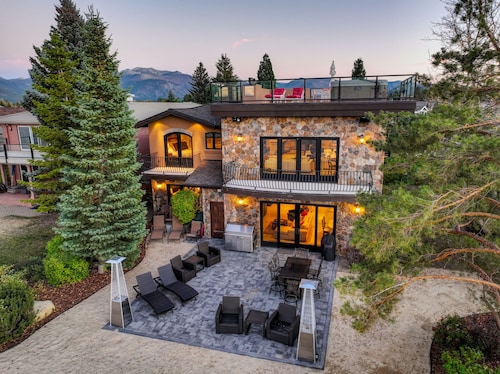Lake Tahoe Gated Beachfront Villa with Rooftop Hot Tub and Private Boat Dock