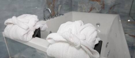 Shower, jetted bath, hair dryer, bidet