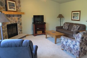 TV, fireplace, DVD player, books - 2 bedroom Lynx Lake condo in Eagle River WI (Eagle River)