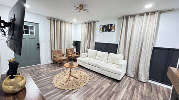 Smart TV, fireplace, foosball, table tennis