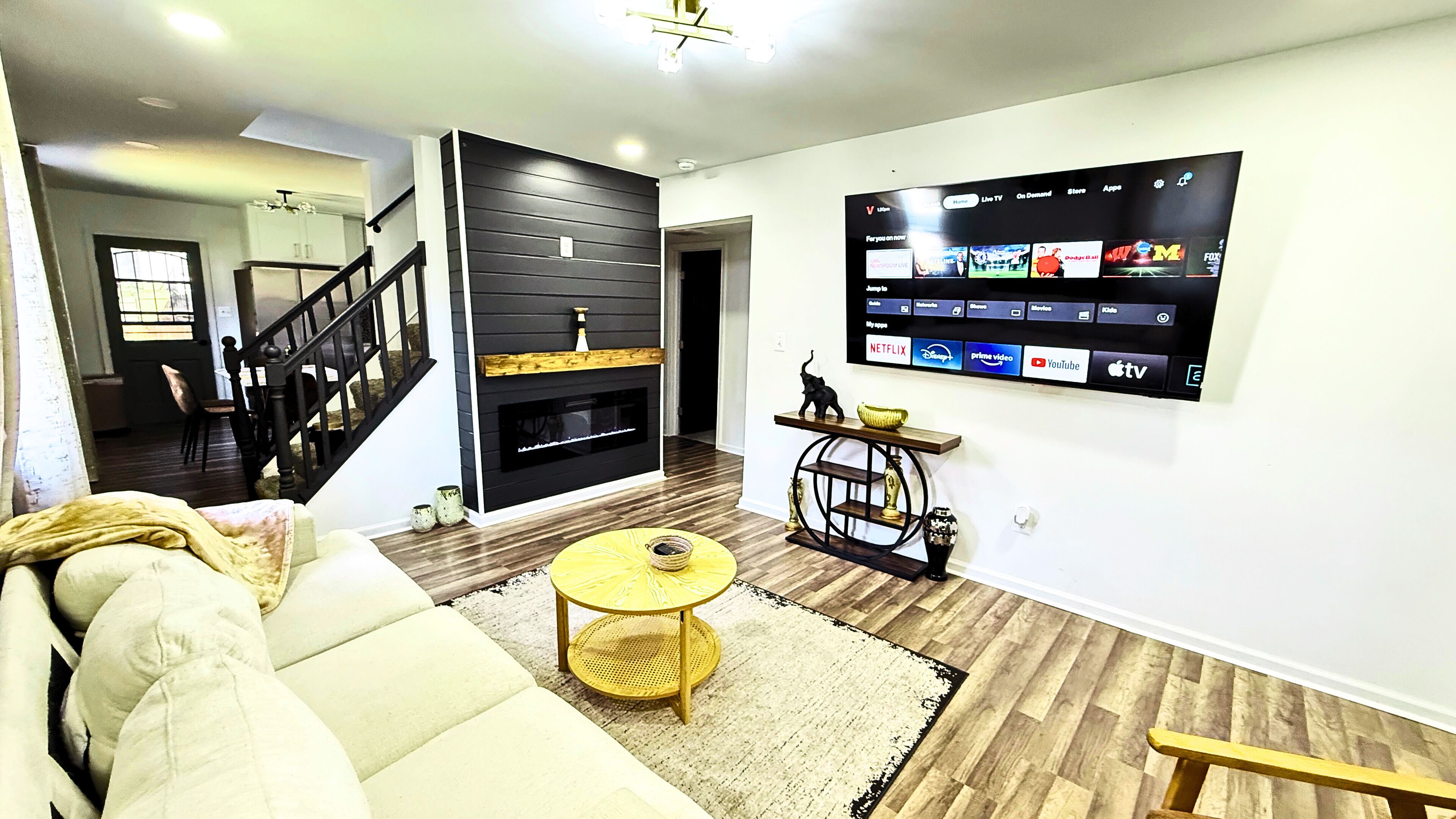 Smart TV, fireplace, foosball, table tennis