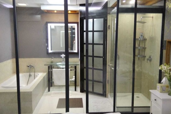 Douche, séchoir à cheveux, bidet, serviettes fournies