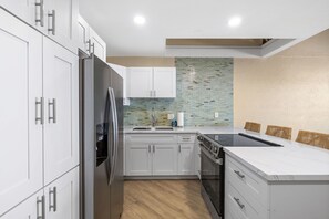 Fridge, microwave, oven, stovetop - Shores of Maui 215 - Dramatic Ocean Views, Steps to the Beach, Renovated, AC! (Kihei)