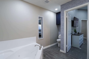 Shower, hair dryer, shampoo