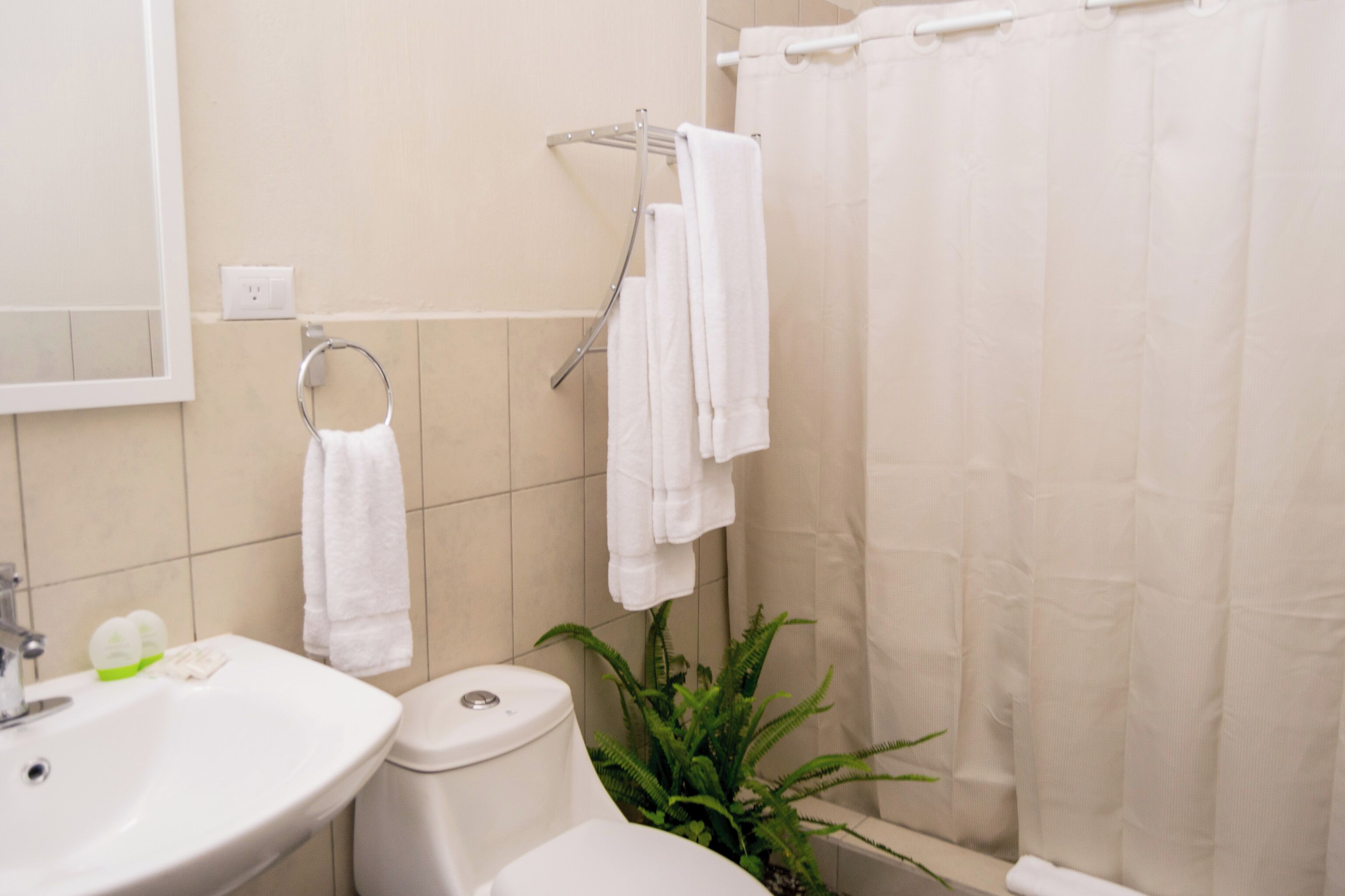 Artículos de tocador gratuitos, jabón, shampoo, papel higiénico