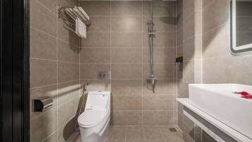 Double Room Single Use | Bathroom | Hair dryer, slippers, towels, soap