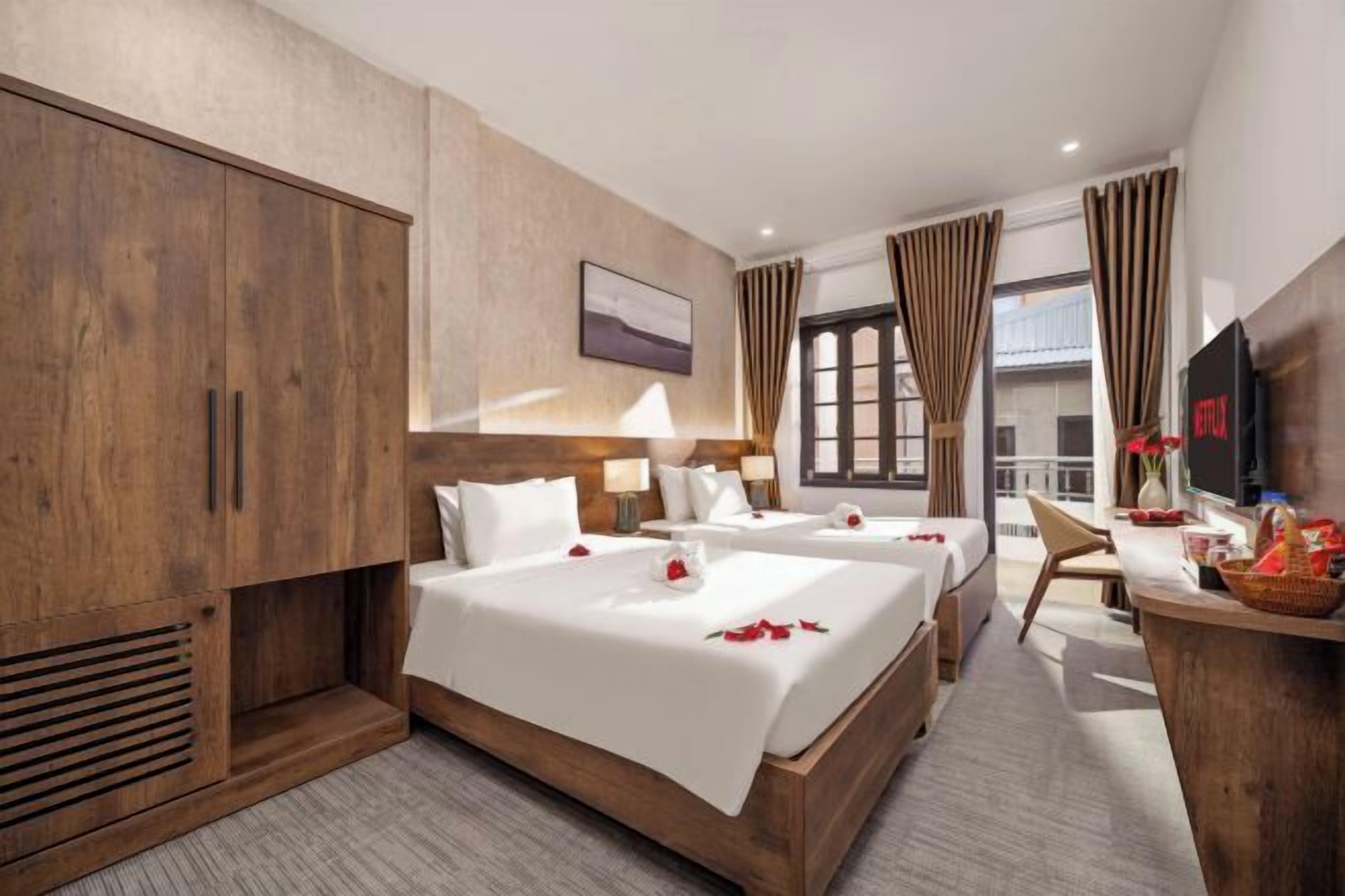 Desk, blackout drapes, soundproofing, iron/ironing board