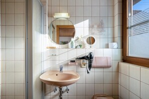 Shower, hair dryer, towels - Apartment '2' with Mountain View, Shared Terrace and Wi-Fi (Bad Rippoldsau-Schapbach)