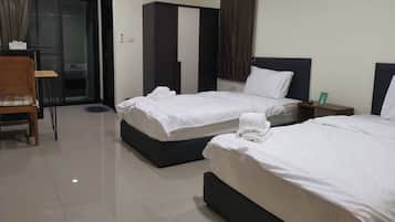 Desk, free WiFi, bed sheets