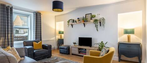 Televisión, chimenea y libros