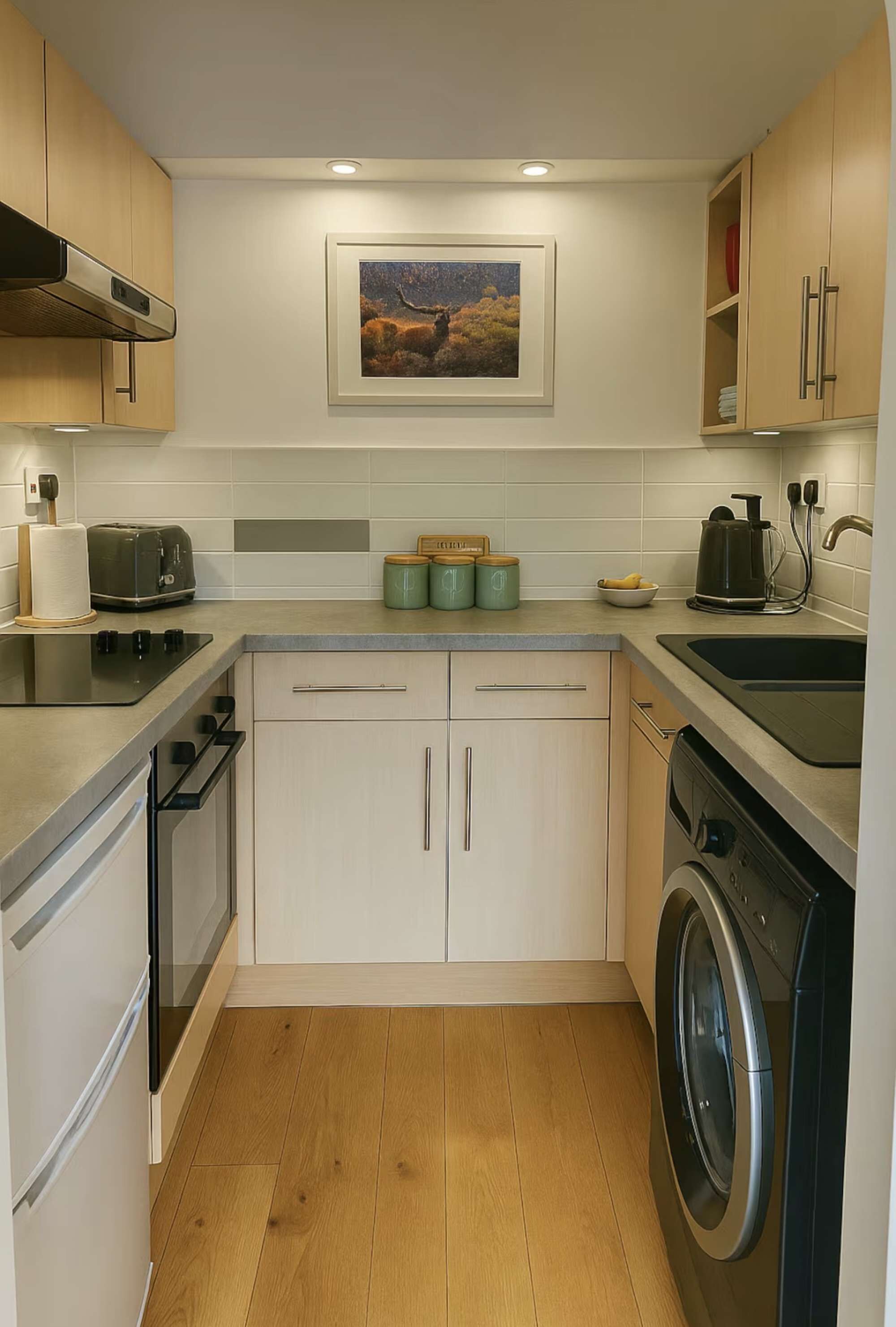 Microwave, oven, toaster, high chair