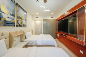 Deluxe Apartment, 2 Bedrooms, City View | 2 bedrooms, blackout drapes, iron/ironing board, free WiFi