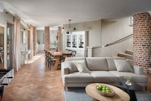 TV, fireplace, foosball