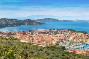 A coastal town with colorful buildings, a marina, and mountains in the background. - Sandy Bear Guesthouse (Palau)