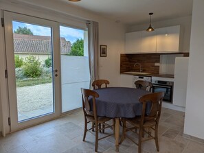 Fridge, microwave, dining tables