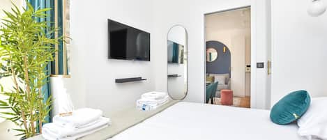 شقة | 1 غرفة نوم ومساحة عمل للكمبيوتر المحمول ومكواة/لوح كي وملاءات أسرّة