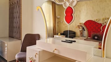 1 bedroom, desk, laptop workspace, iron/ironing board