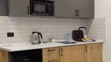 Family Apartment, 2 Bedrooms, Kitchen | Private kitchen | Mini-fridge, microwave, stovetop, griddle