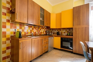 Fridge, oven, dishwasher, coffee/tea maker