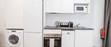 Fridge, microwave, oven, dishwasher