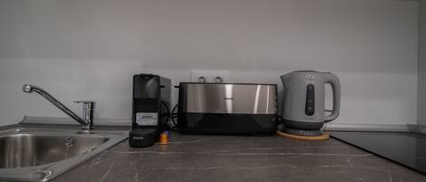 Fridge, microwave, oven, dishwasher