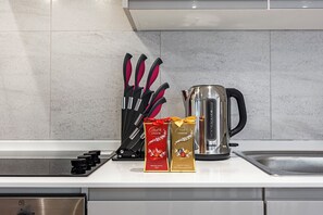 Fridge, microwave, oven, dishwasher