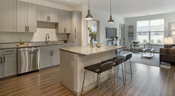 Basic Apartment | Private kitchen | Fridge, microwave, oven, stovetop