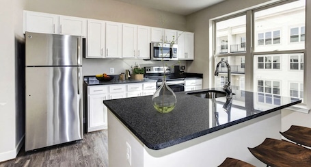 Standard Apartment | Private kitchen | Full-size fridge, microwave, oven, stovetop