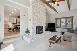 TV, fireplace