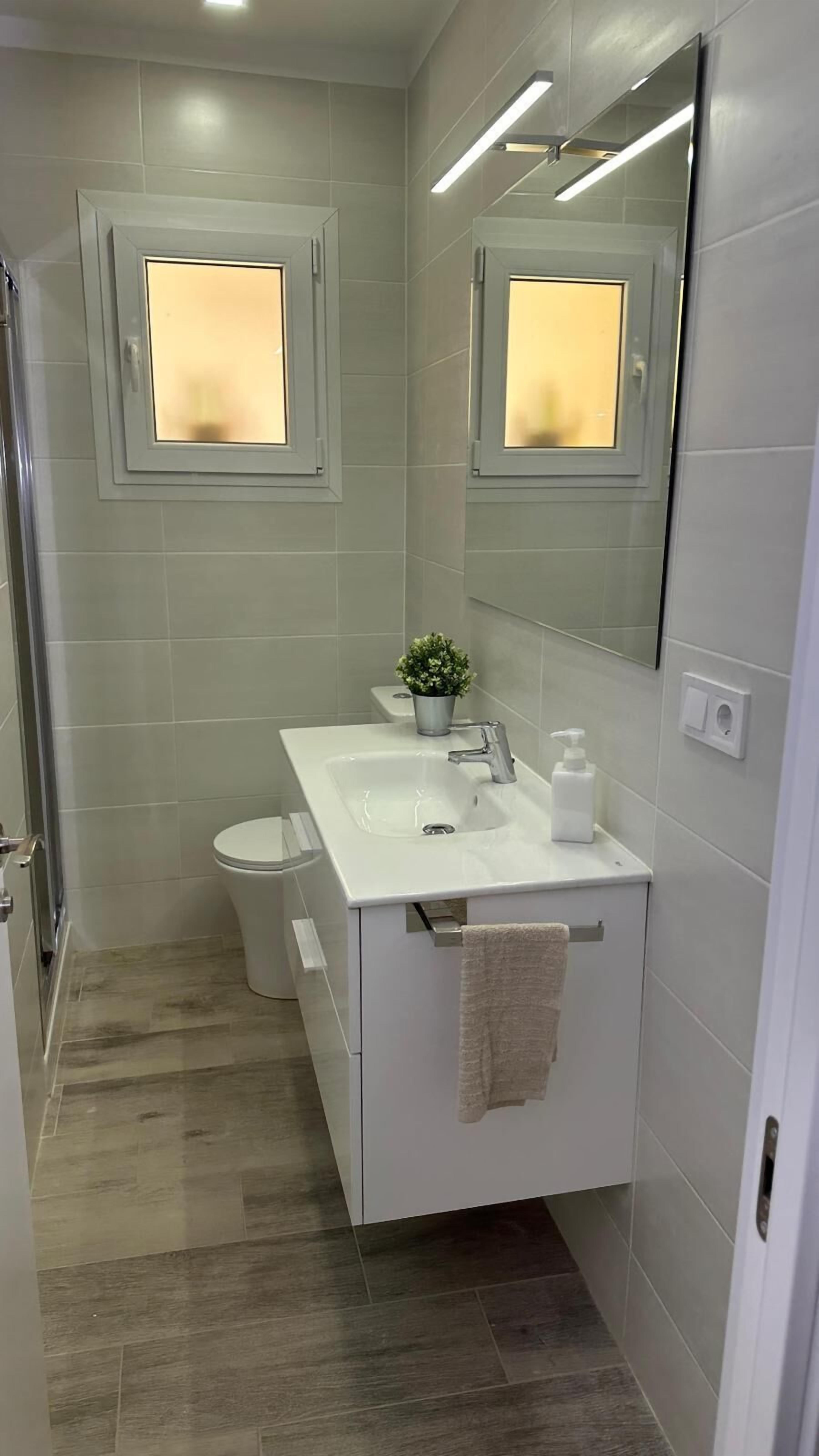 Shower, soap, toilet paper